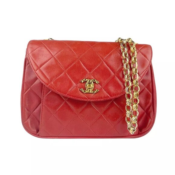 Share Auth CHANEL Chain Shoulder Bag Red/Gold Leather/Metal - Picture 1 of 13